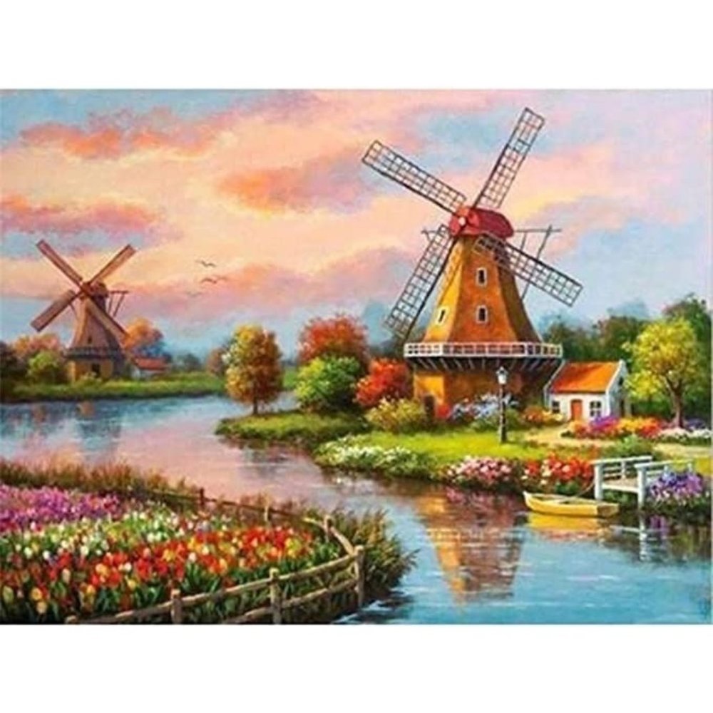 Paint By Number / Home Decor Windmill Oil Painting With Frame - Picture 1 of 10
